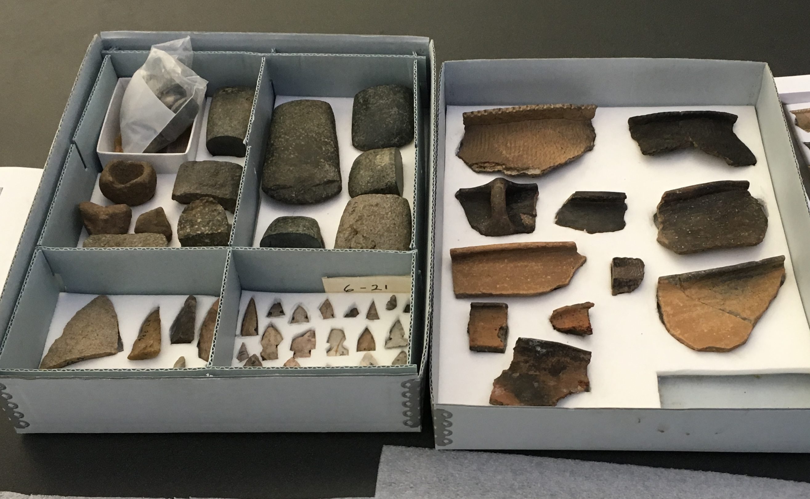 Curated archaeological artifacts (stone tools and pottery)